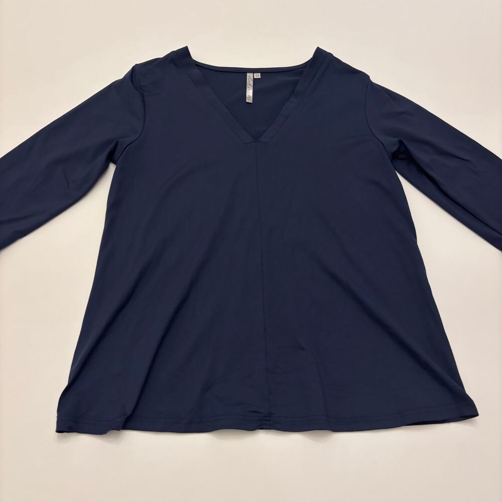 Lulu-B Womens XS Navy Blue V Neck 3/4 Sleeve Stretch Tunic Top Travel